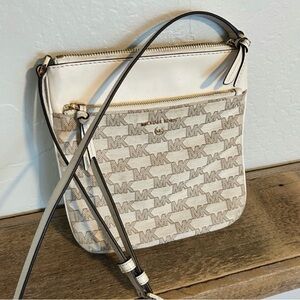 Michael Kors Beige and Brown Logo Crossbody Bag